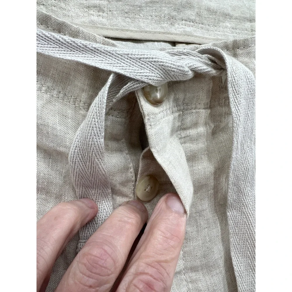 Perry Ellis Linen Pants Mens 36x34 Drawstring Straight Leg Beige Casual